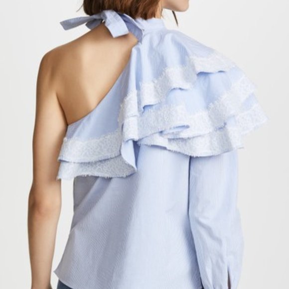 SOLD Veronica Beard Ruffle One-Shoulder Blouse - Picture 2 of 6